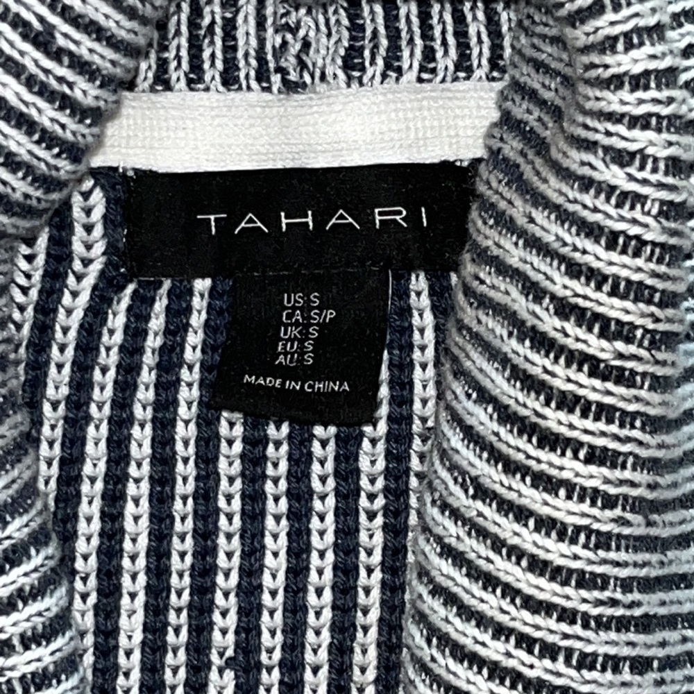 Tahari navy blue and white ribbed open tunic cardigan sweater size S - Picture 3 of 4